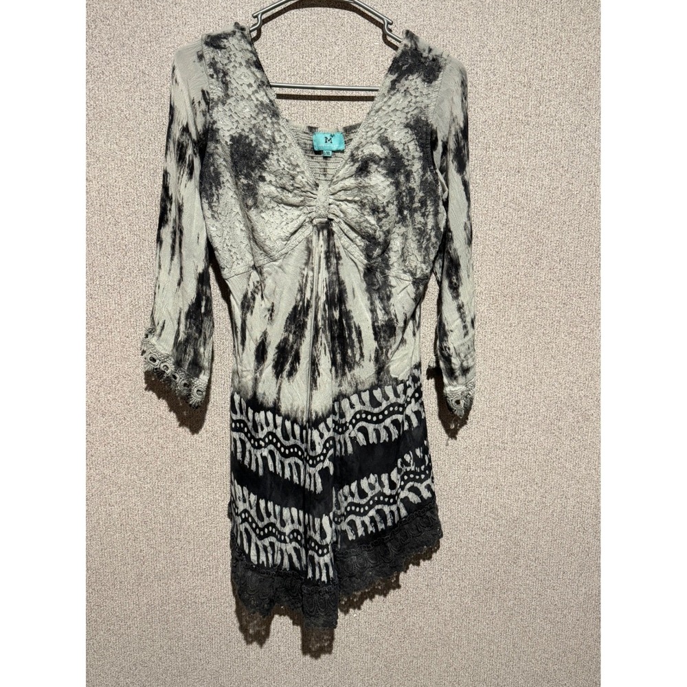 South Main Tie Dye Lace Trimmed V Neck Dolman Sleeve Tunic Top L‎ XL